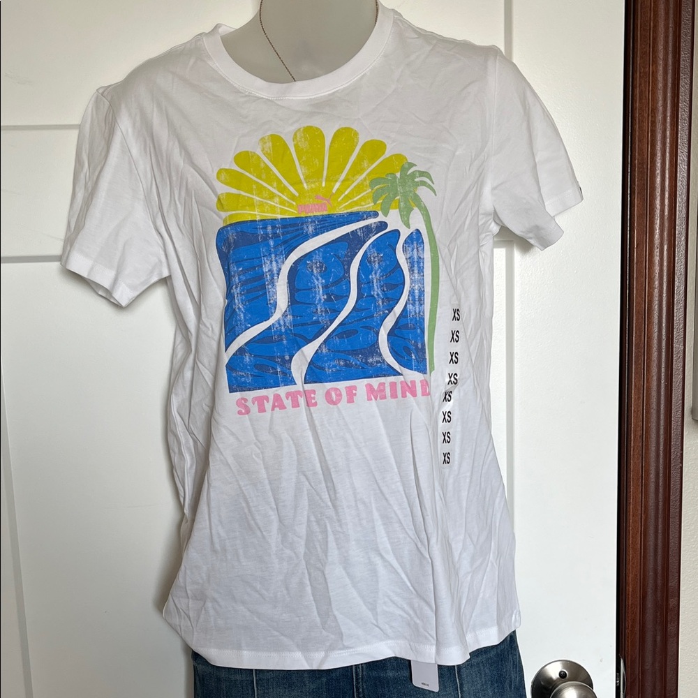 Puma White 'State of Mind' Graphic Kids T-Shirt